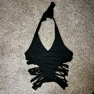 Black Halter Top with Cut Out Slit Sides